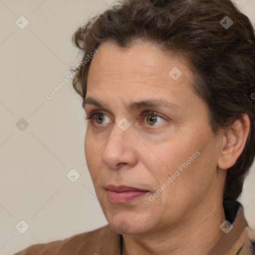 Neutral white adult female with short  brown hair and brown eyes