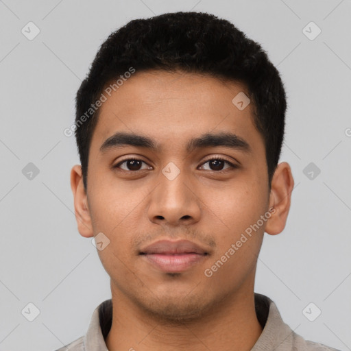 Neutral asian young-adult male with short  black hair and brown eyes