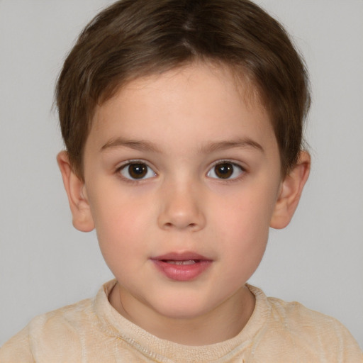 Neutral white child female with short  brown hair and brown eyes