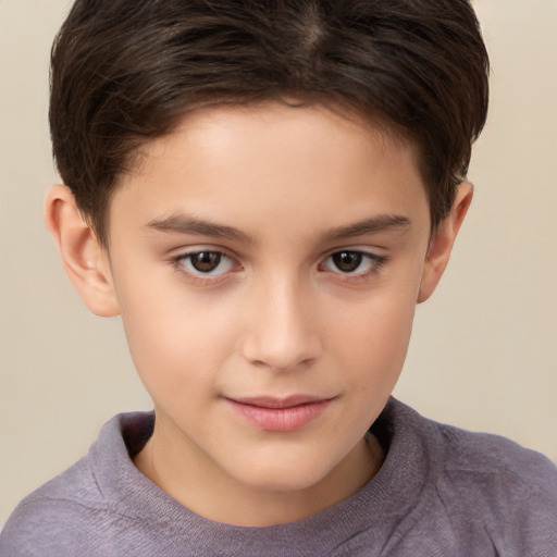 Joyful white child female with short  brown hair and brown eyes