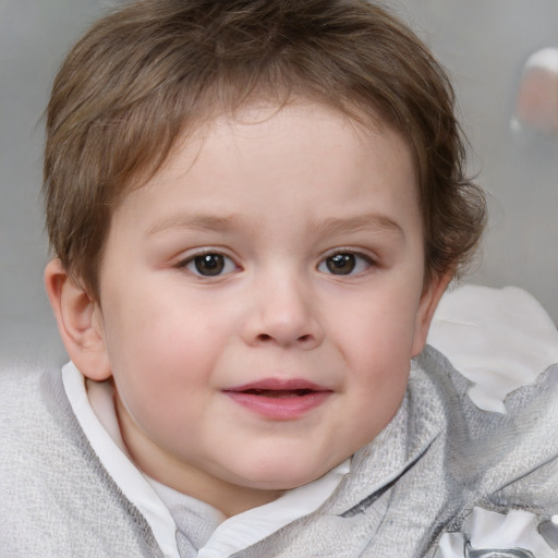 Joyful white child female with medium  brown hair and blue eyes