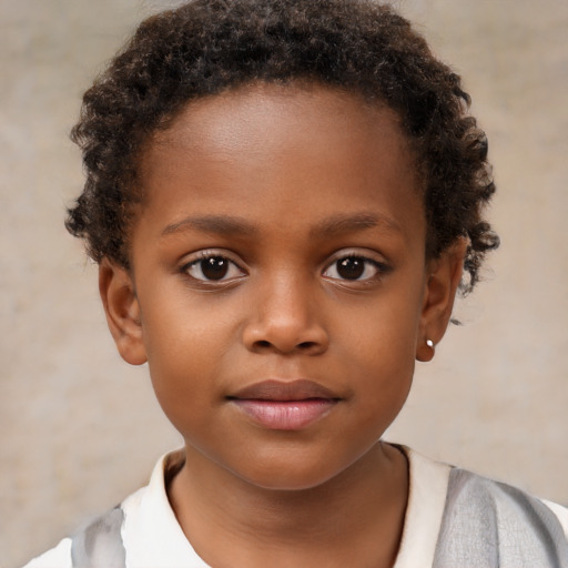 Neutral black child female with short  brown hair and brown eyes