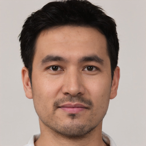 Neutral asian young-adult male with short  black hair and brown eyes