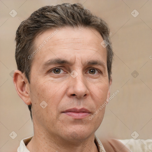 Neutral white adult male with short  brown hair and brown eyes