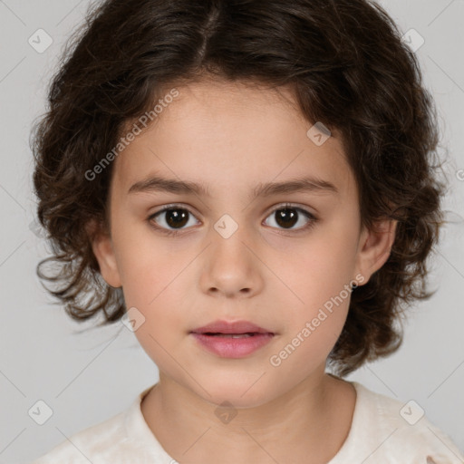 Neutral white child female with medium  brown hair and brown eyes