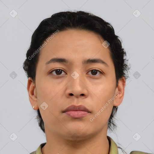 Neutral asian young-adult male with short  brown hair and brown eyes