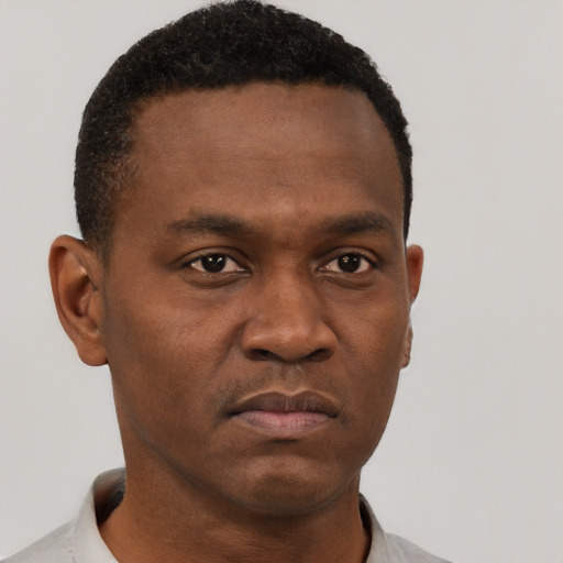 Neutral black young-adult male with short  brown hair and brown eyes
