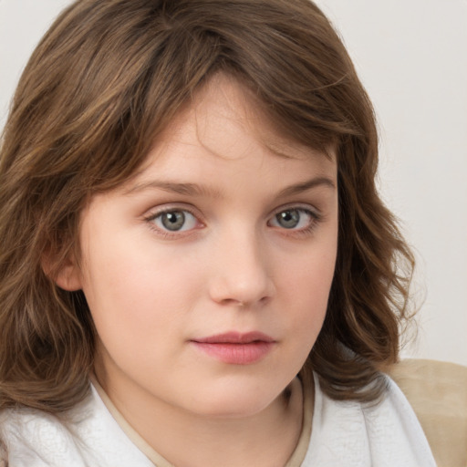 Neutral white child female with medium  brown hair and brown eyes