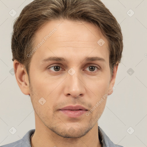 Neutral white adult male with short  brown hair and brown eyes