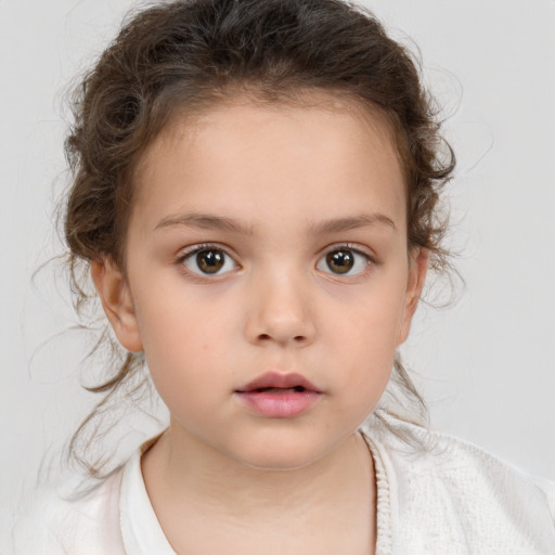 Neutral white child female with medium  brown hair and brown eyes