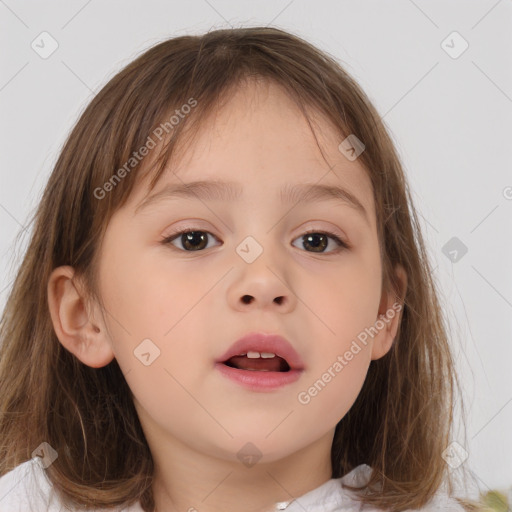 Neutral white child female with medium  brown hair and brown eyes