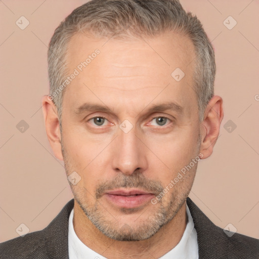 Neutral white adult male with short  brown hair and brown eyes