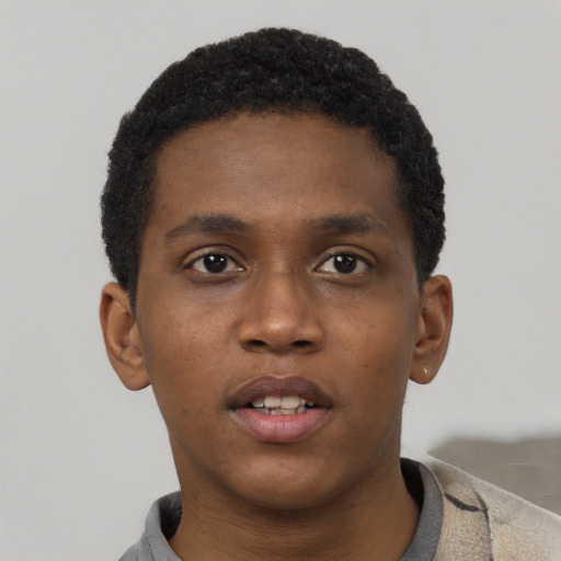 Neutral black young-adult male with short  brown hair and brown eyes