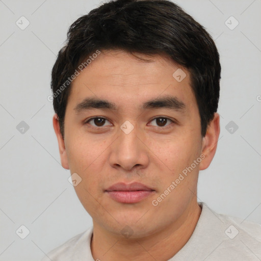 Neutral asian young-adult male with short  black hair and brown eyes