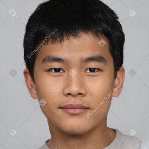 Neutral asian child male with short  black hair and brown eyes