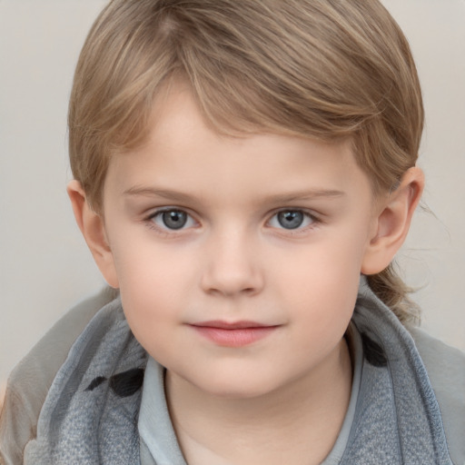 Neutral white child female with medium  brown hair and grey eyes