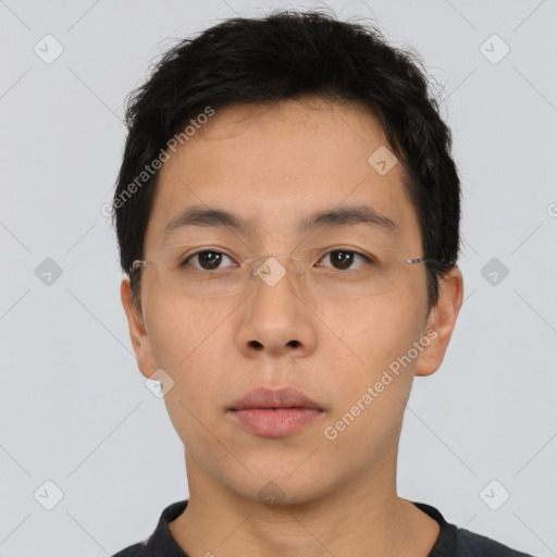 Neutral asian young-adult male with short  brown hair and brown eyes