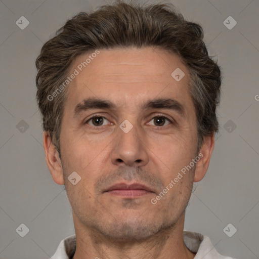 Neutral white adult male with short  brown hair and brown eyes