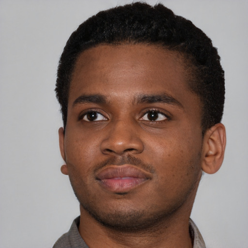 Neutral black young-adult male with short  brown hair and brown eyes