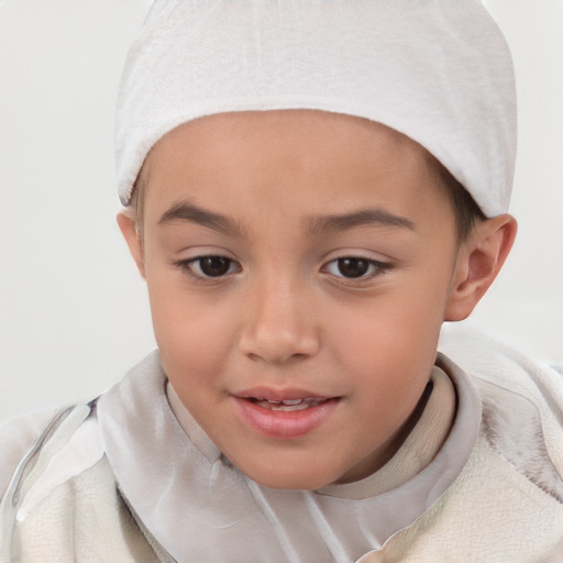 Joyful white child female with short  brown hair and brown eyes