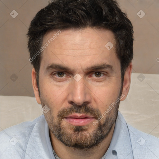 Neutral white adult male with short  brown hair and brown eyes