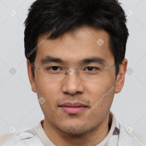 Neutral asian young-adult male with short  brown hair and brown eyes