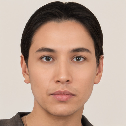 Neutral asian young-adult male with short  black hair and brown eyes