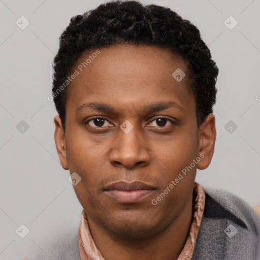Neutral black young-adult male with short  brown hair and brown eyes