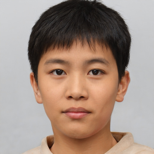 Neutral asian young-adult male with short  brown hair and brown eyes