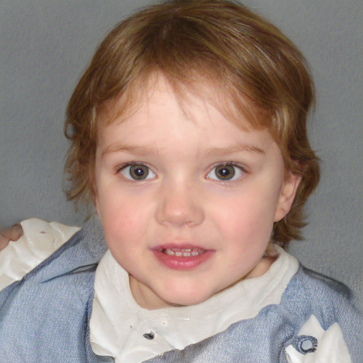 Neutral white child female with medium  brown hair and blue eyes