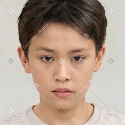 Neutral white child female with short  brown hair and brown eyes