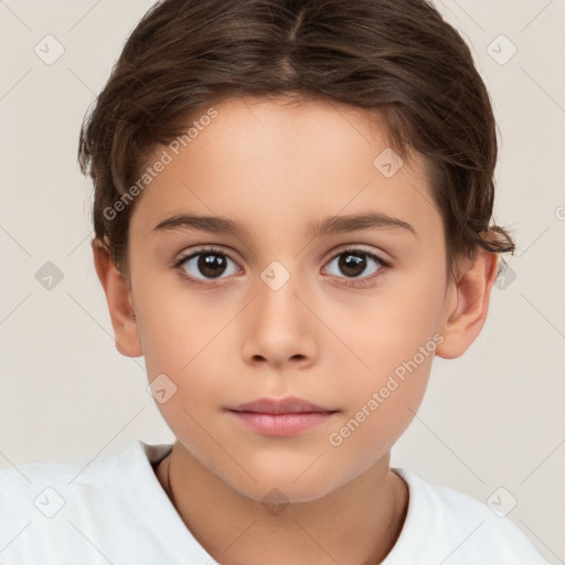 Neutral white child female with short  brown hair and brown eyes