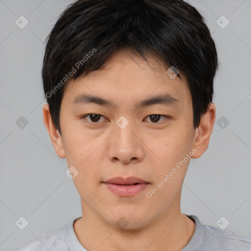 Neutral asian young-adult male with short  brown hair and brown eyes