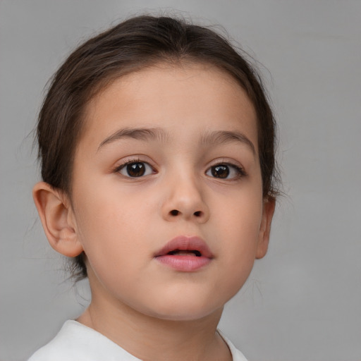 Neutral white child female with medium  brown hair and brown eyes