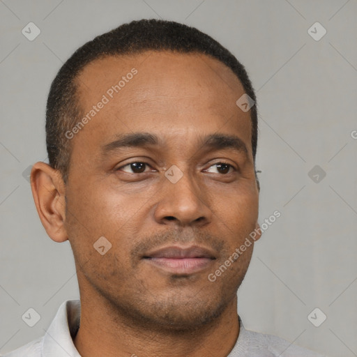 Neutral black young-adult male with short  brown hair and brown eyes