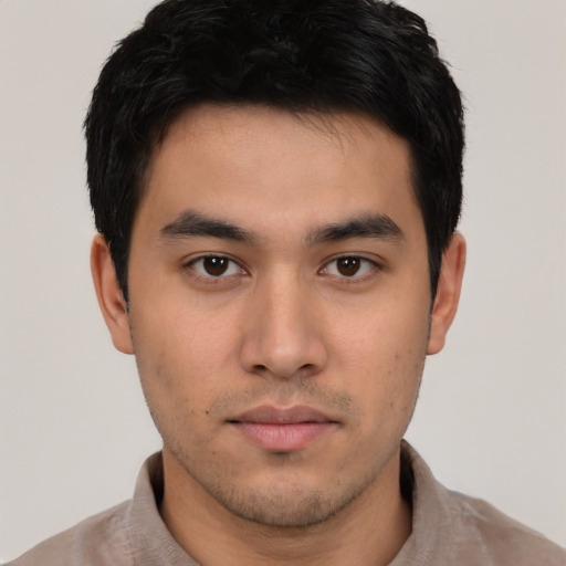 Neutral asian young-adult male with short  brown hair and brown eyes