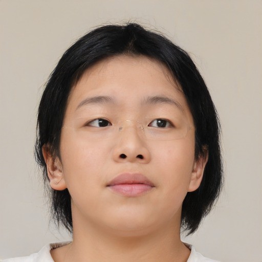 Neutral asian young-adult female with medium  brown hair and brown eyes