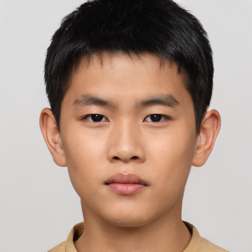 Neutral asian child male with short  brown hair and brown eyes