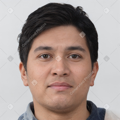 Neutral asian young-adult male with short  black hair and brown eyes