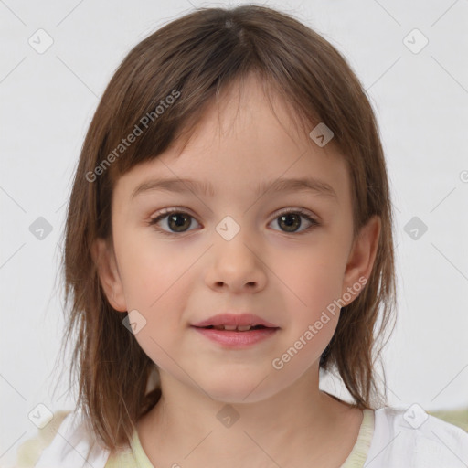 Neutral white child female with medium  brown hair and brown eyes