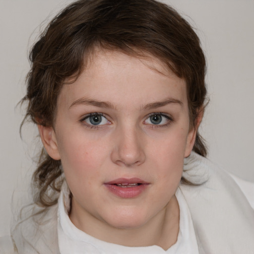 Neutral white young-adult female with medium  brown hair and blue eyes