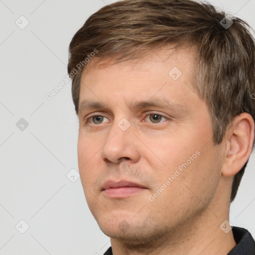 Neutral white adult male with short  brown hair and brown eyes