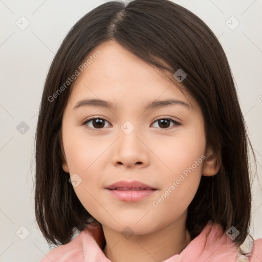 Neutral white child female with medium  brown hair and brown eyes