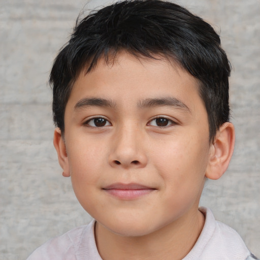 Neutral asian child male with short  brown hair and brown eyes