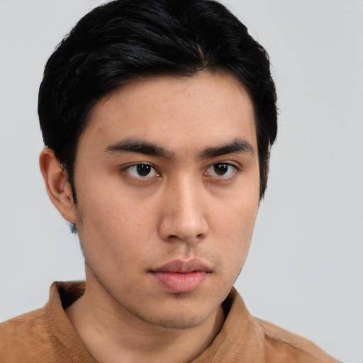 Neutral asian young-adult male with short  brown hair and brown eyes