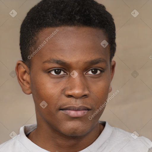 Neutral black young-adult male with short  brown hair and brown eyes