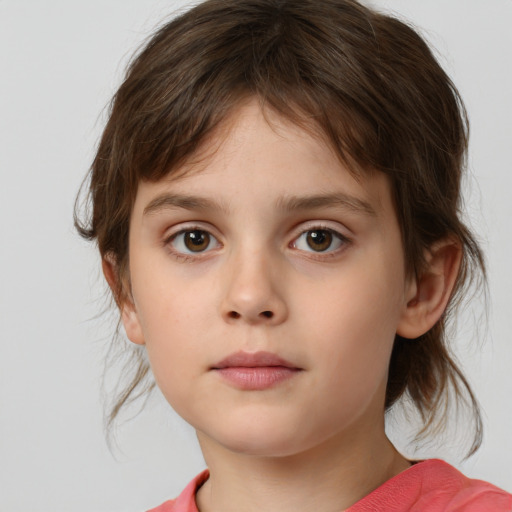 Neutral white child female with medium  brown hair and brown eyes