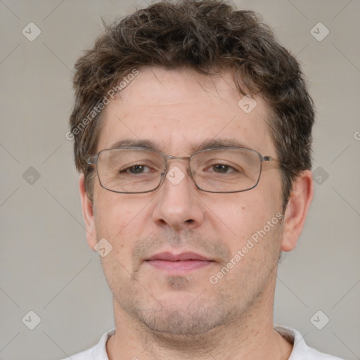 Neutral white adult male with short  brown hair and brown eyes