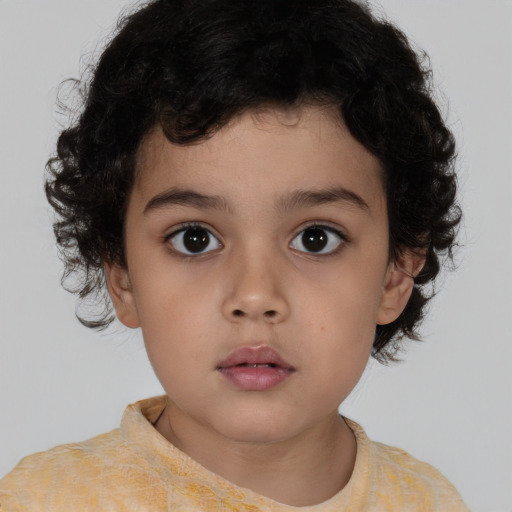 Neutral latino child female with medium  brown hair and brown eyes