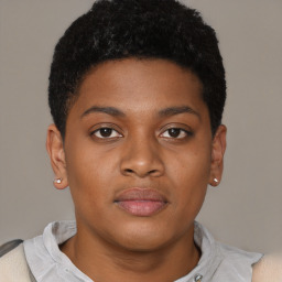 Joyful latino young-adult male with short  brown hair and brown eyes